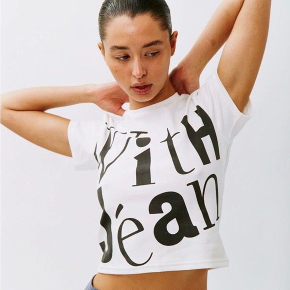 With Jean Tops - With Jean White Tee with Black Graphic Logo Baby tee